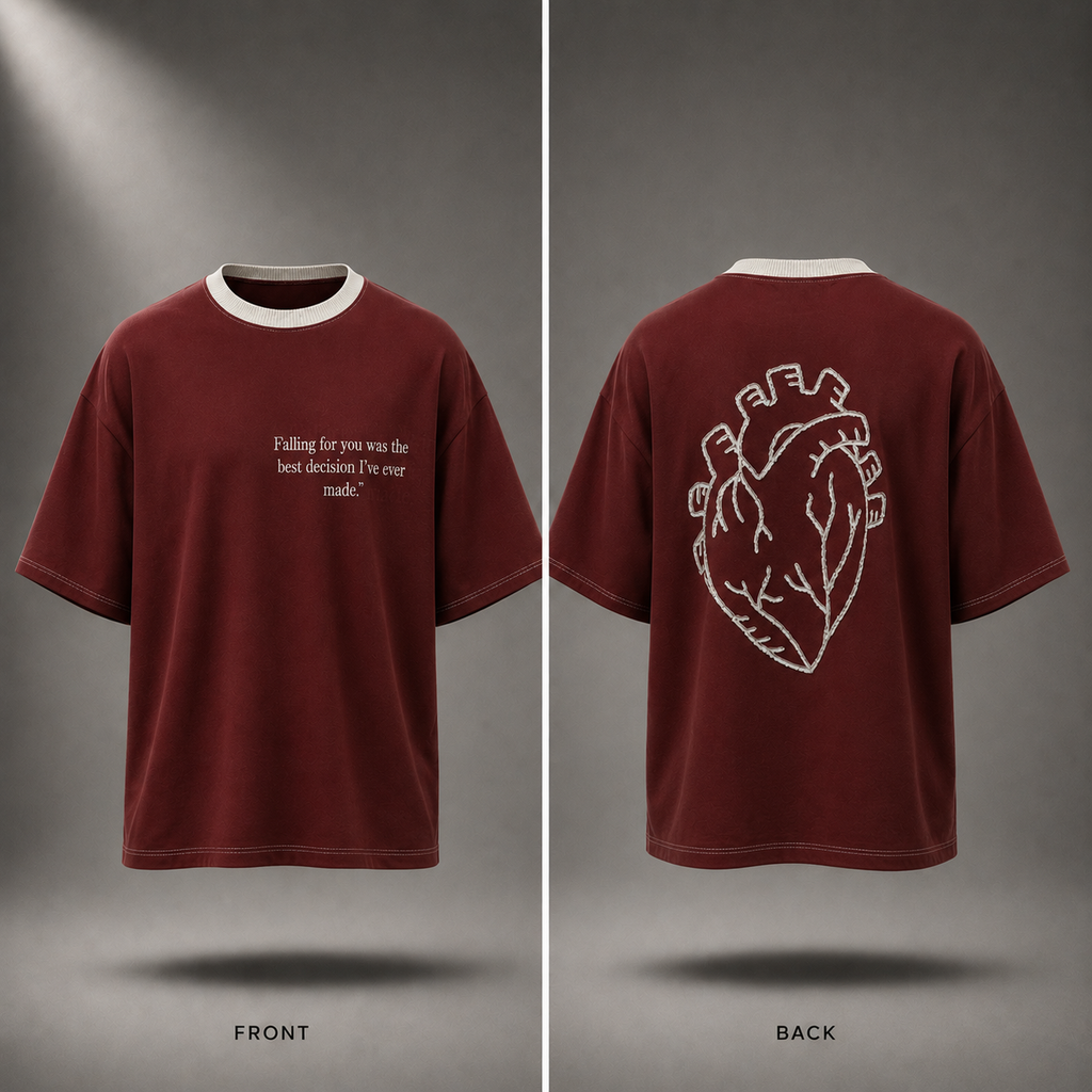 Heart In Motion Oversized T-Shirt – Wine Red