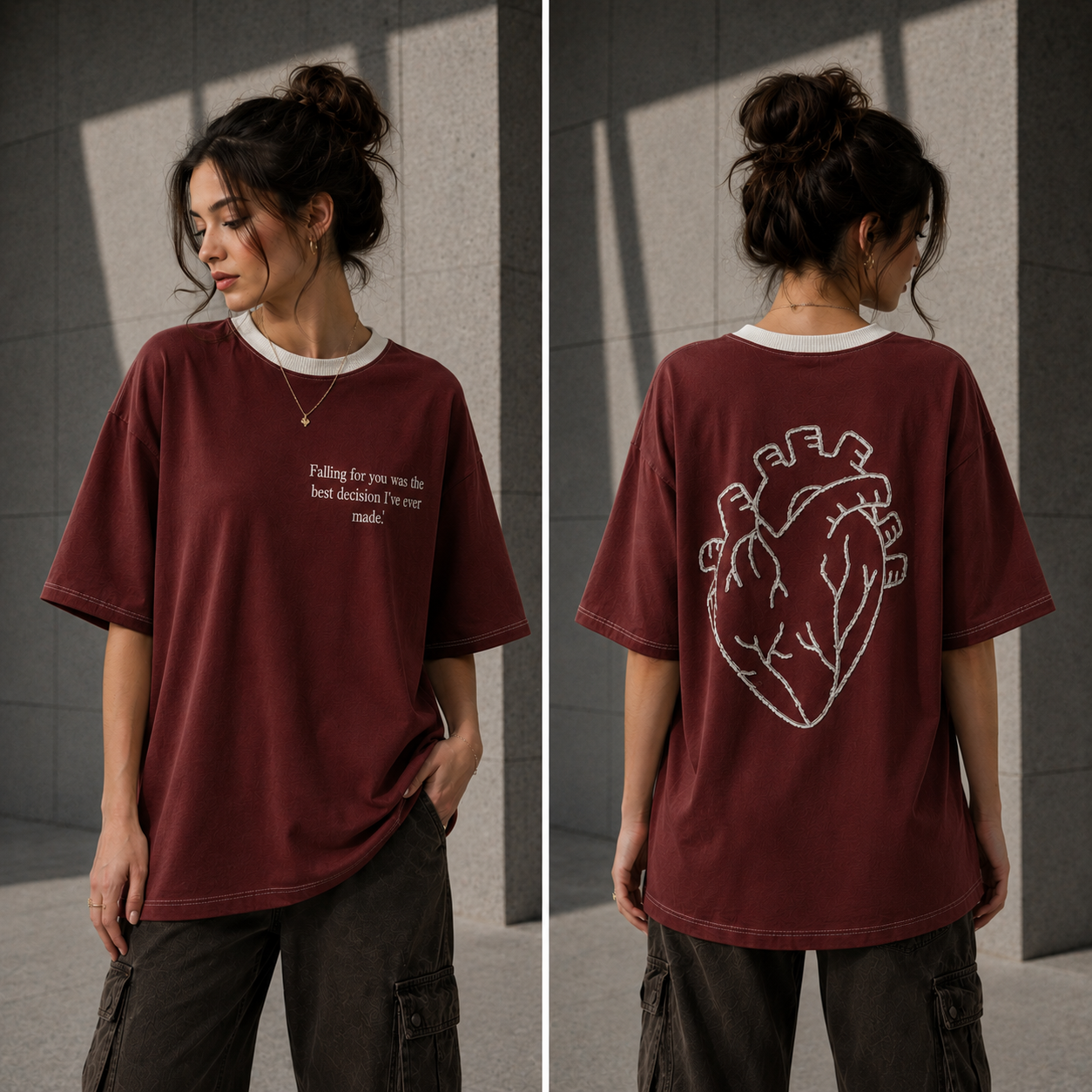 Heart In Motion Oversized T-Shirt – Wine Red