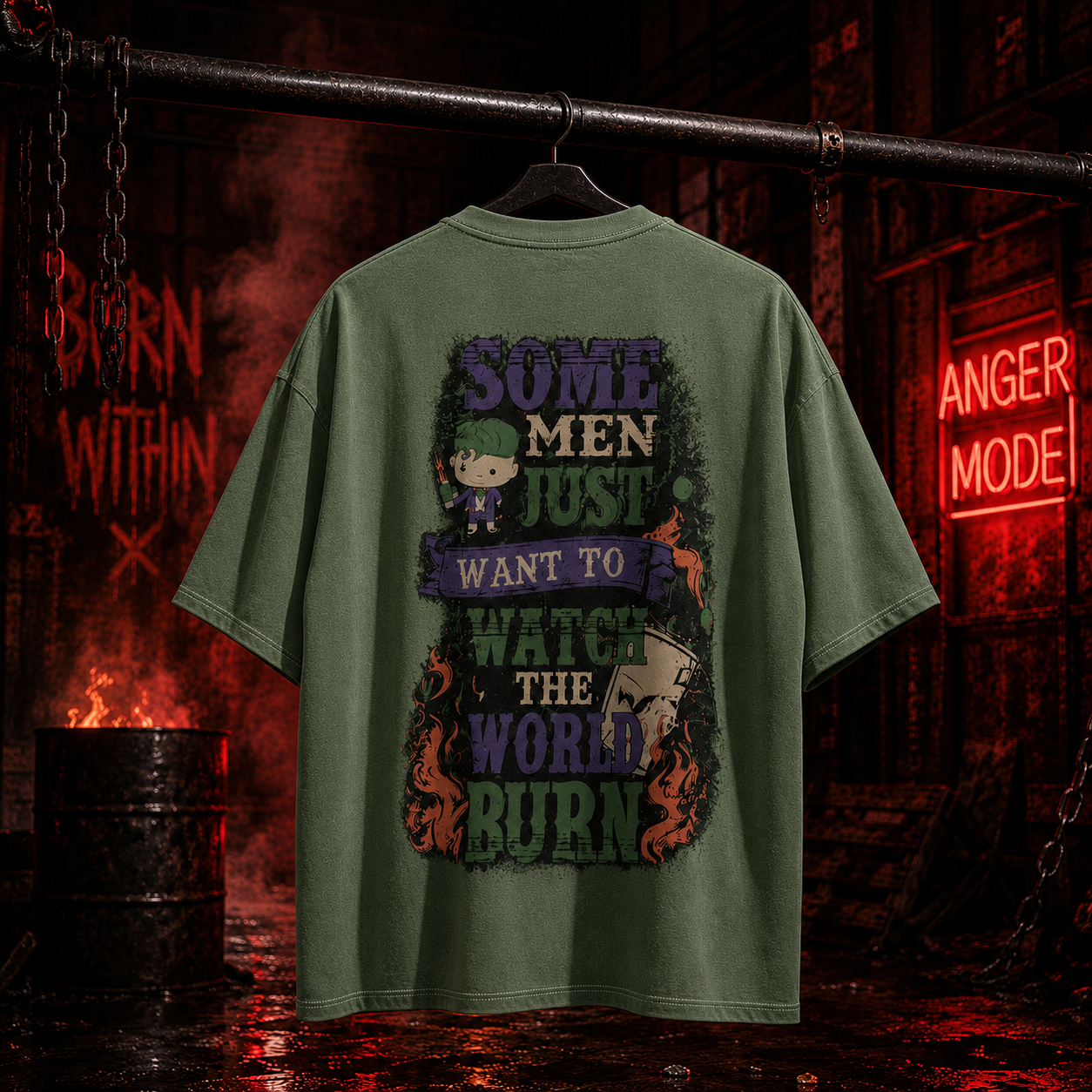 Silent Rage Oversized T-Shirt – Moss Green
